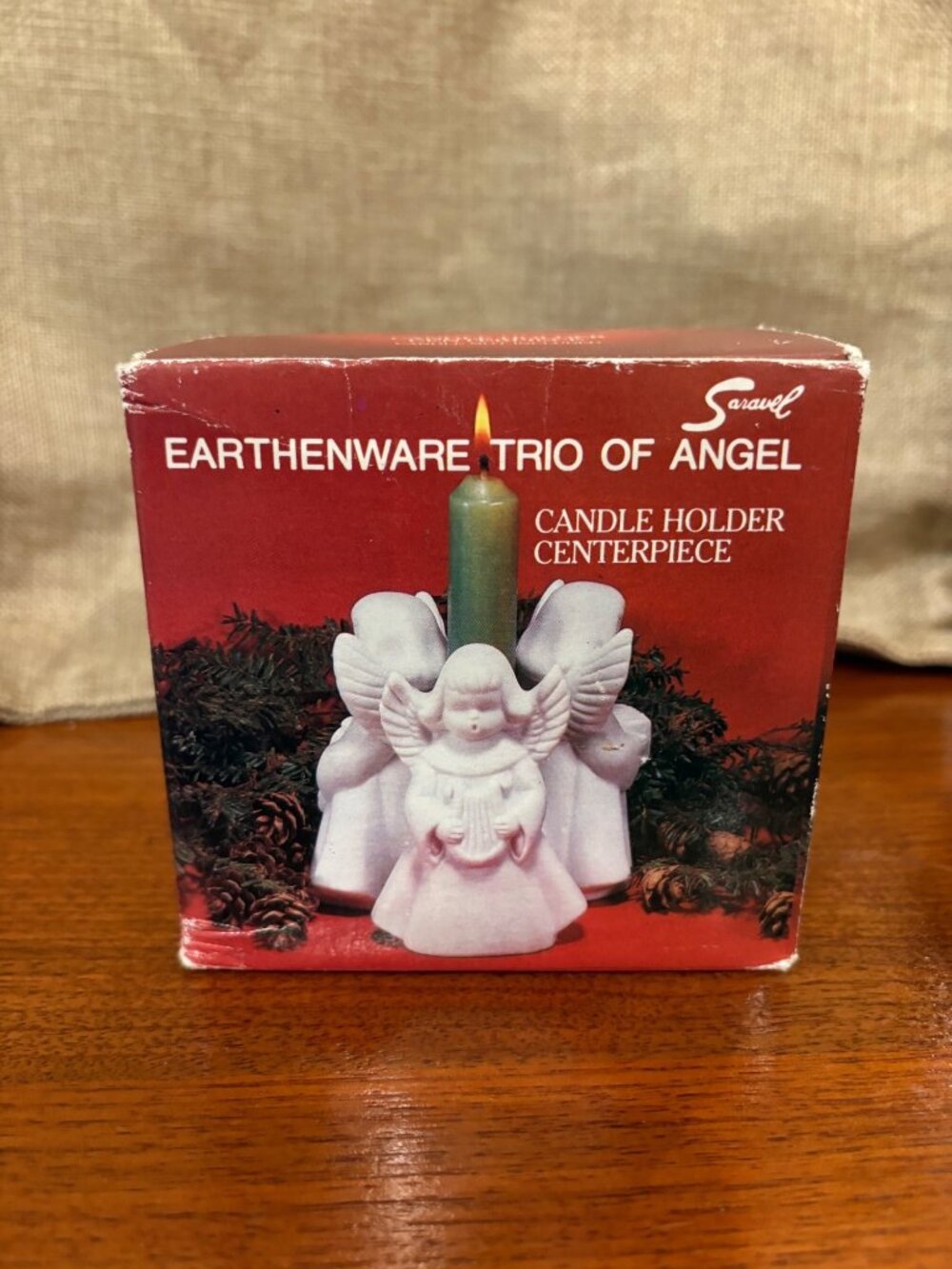 Vintage Saravel Earthenware Trio Of Angel Candle Holder Centerpiece 4"